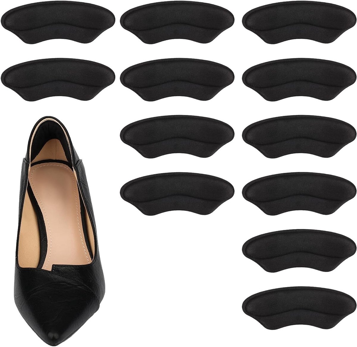 6 Paar Zelfklevende Hielgrips voor Te Grote Schoenen, Comfortabele Hielpads voor Sneakers en Hakken, Ideaal voor Mannen en Vrouwen (Zwart)