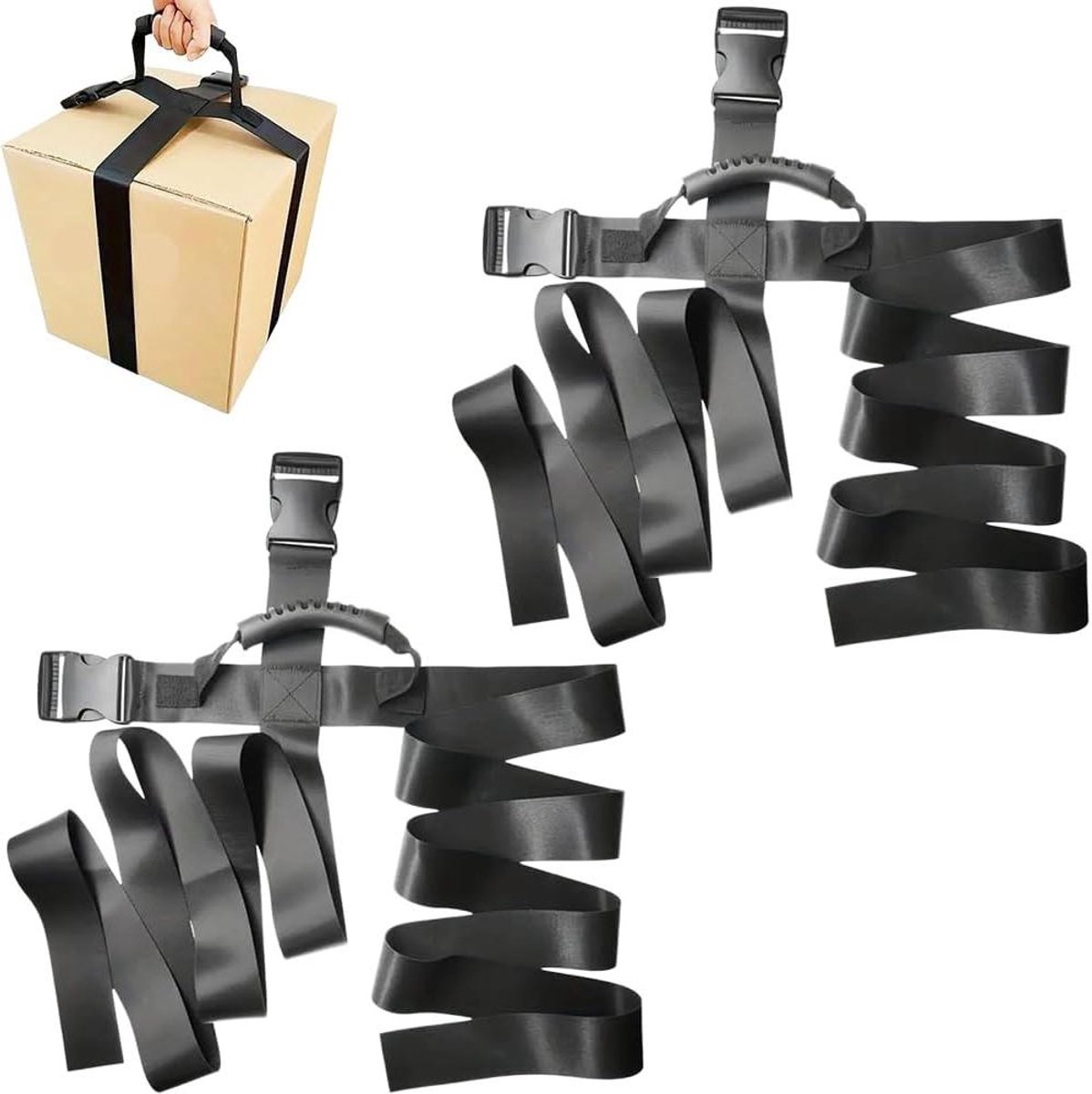 Draagband Set - Verhuisbanden Kofferbanden - Spullen Verhuizen - Kruisvormige Bevestiging - 185 cm - Zwart