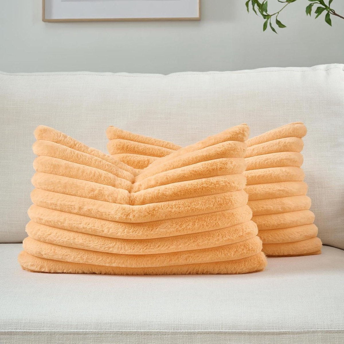 Gestreepte Kussenhoezen - Bankkussensloop Sierkussen - Woonkamer Decoratie - Zacht Imitatiebont - 30 x 50 cm - Oranje