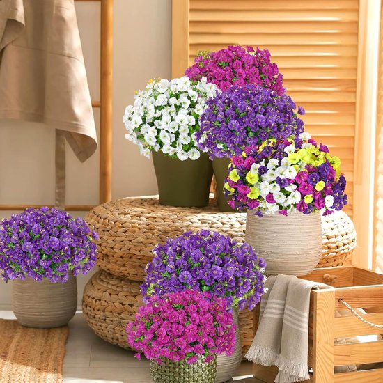 10 Bundels UV-bestendige Kunstbloemen - Prachtige Kunstmatige Morning Glory Bossen voor Tuin, Balkon en Bruiloft Decoratie (Paars) — afbeelding 5