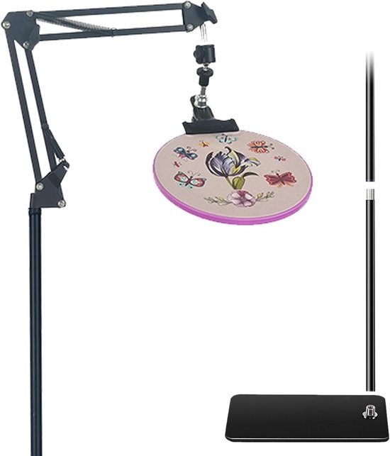 Handwerk Vloerstandaard - Borduurframe Houder - Handsfree Borduren - 360 Graden Draaibaar - Tot 16 Inch - Zwart/Wit