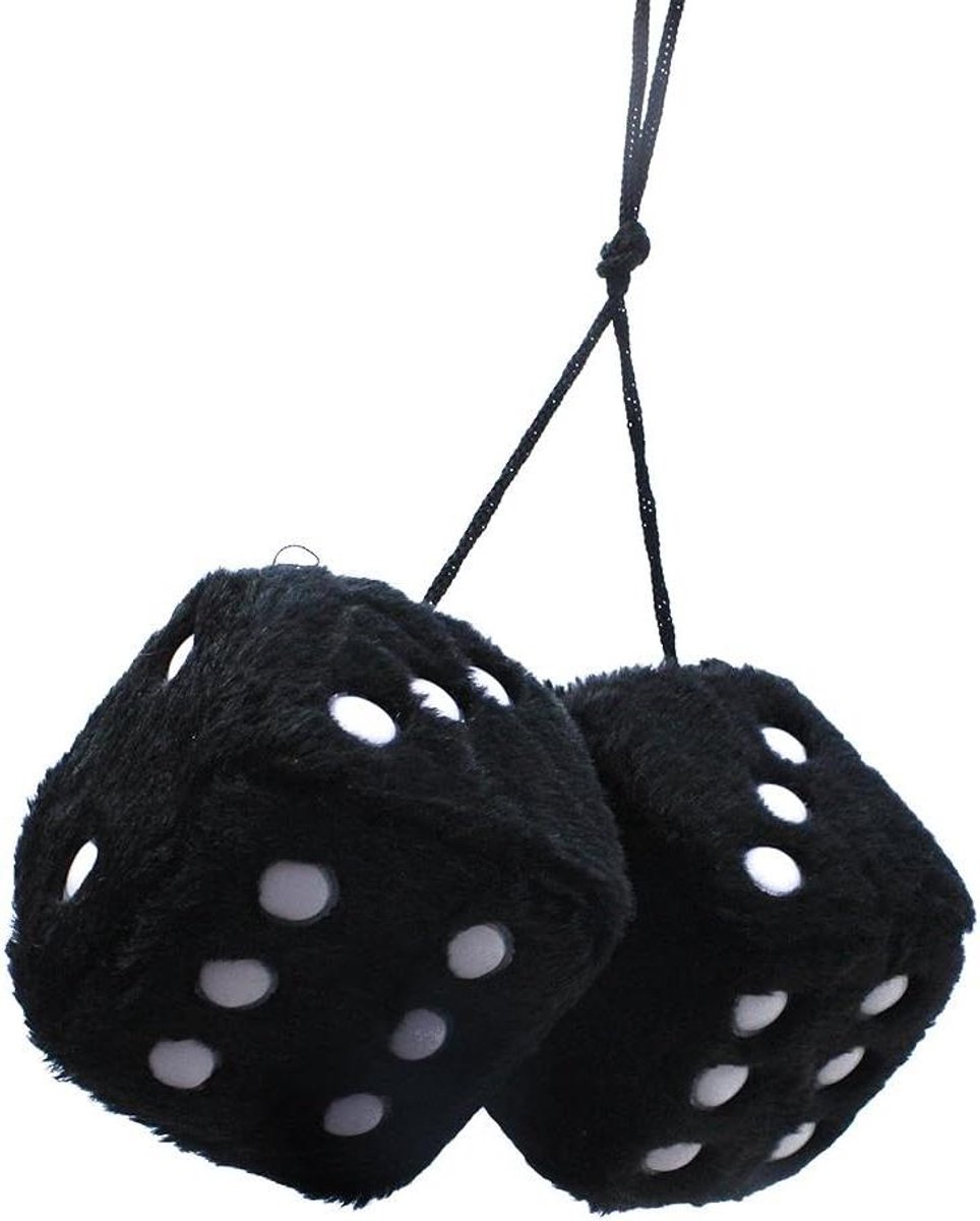 Pluche Dobbelstenen - Harige Dobbelstenen - Auto Decoratie - Met Zuignap - 7.5x7.5cm - Zwart