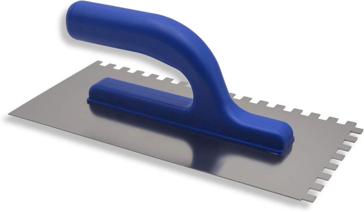 Tandspaan Tegellijm - Lijmkam Afwerktroffel - Tegels Lijmen Aanbrengen - Roestvrij Staal Zuurvast - 270 x 130 mm - Blauw