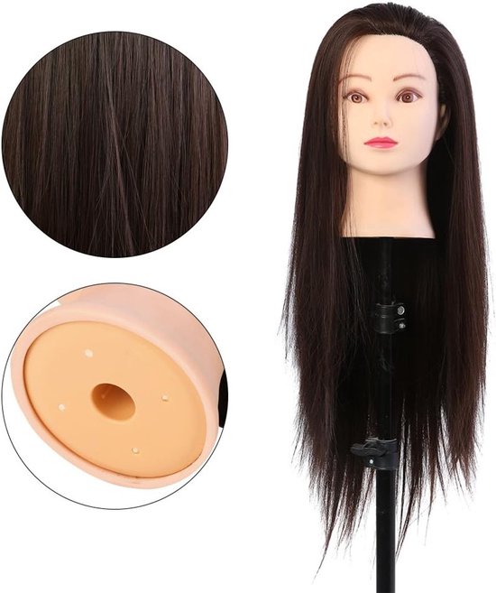 Professionele make-up en haarstyling pop met echt haar, trainingshoofd voor kappers en cosmetologie, donkerbruin van Merkloos — afbeelding 5