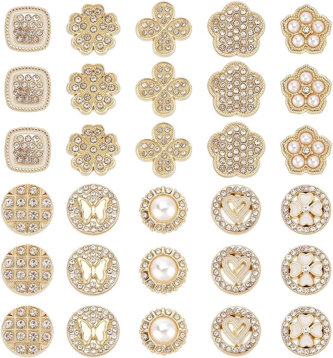 40 Stuks 10 Stijlen Emaille Strass Knopen Parels Knopen Gouden Bloem Knopen voor Kleding en Sieraden Ambachten
