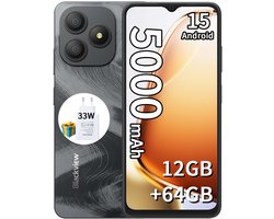 Blackview WAVE 9C Smartphone 4G - 12GB RAM - 64GB ROM - 6,56 inch - Android 15 - 5000 mAh met 33W-adapter - Dual SIM - GPS - OTG - Zwart