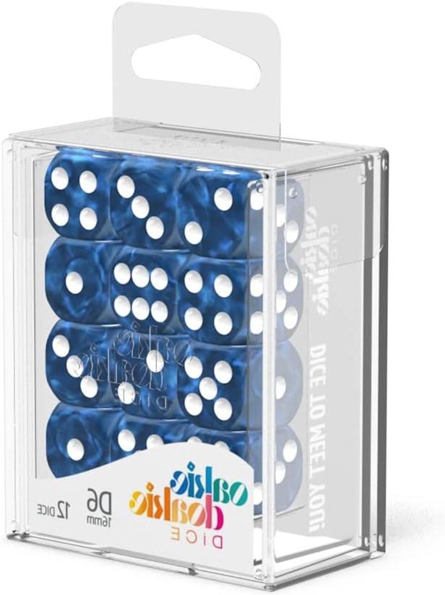 Dobbelstenen W6 - Kubus set - Spelavonden organiseren - Gemarmerde look - 16 mm - Blauw