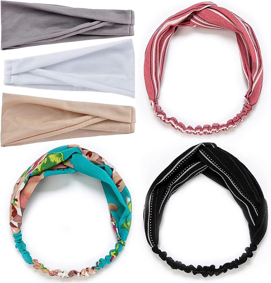 Brede Boho Haarband voor Dames, 6 Stuks Haar Sjaal, Geschikt voor Yoga, Fitness en Hardlopen