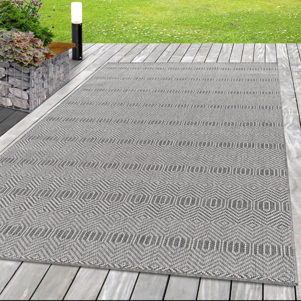 Buitenkleed met hologrampatroon, grijs, sisal, voor terras, UV-bestendig 140x200 cm