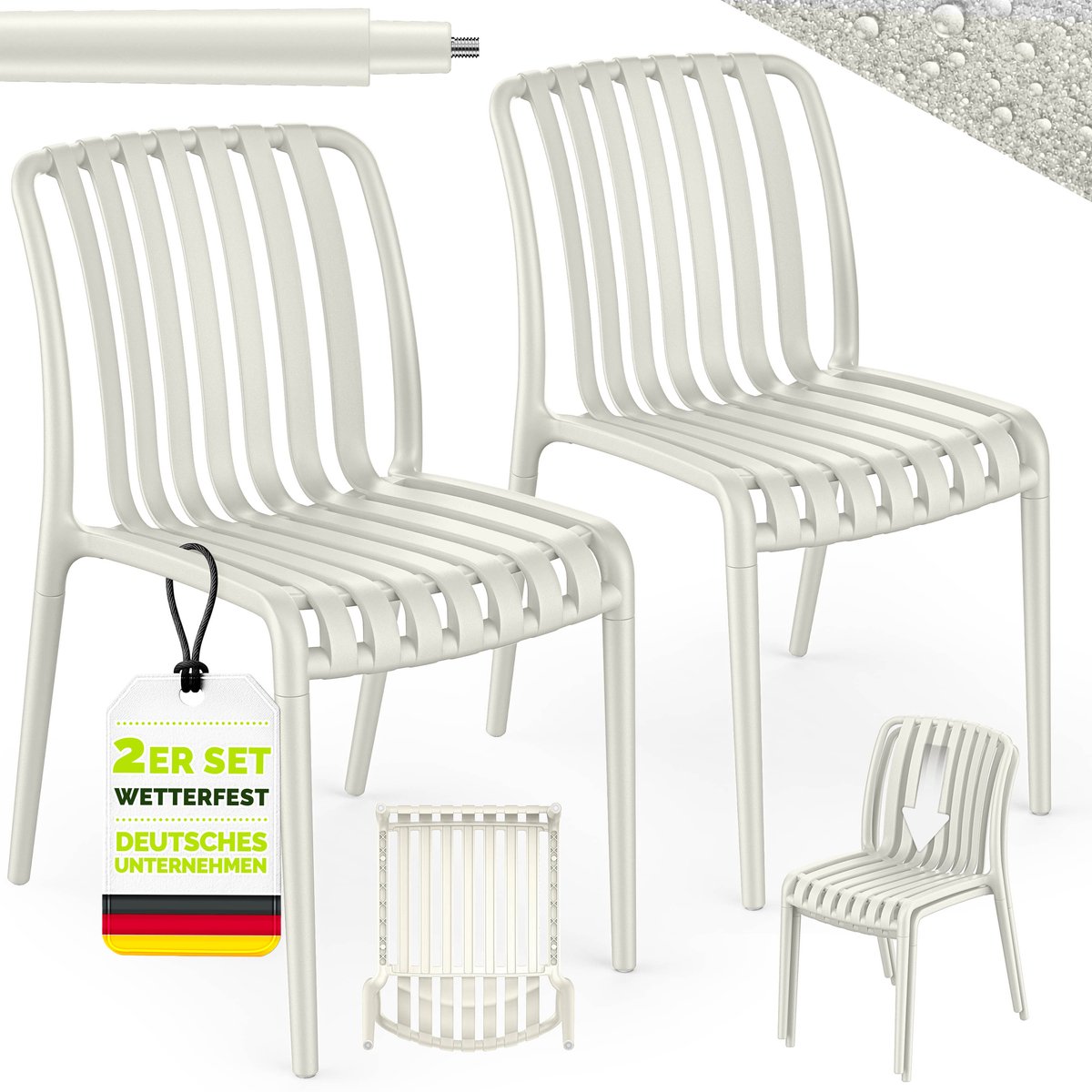 tillvex® Tuinstoelen 2-delige Set Stapelbaar Weerbestendig zonder Armleuning | Outdoor Stoelen tot 120kg Belastbaar | Tuinstoelen Outdoor | Terrasstoel Tuinmeubelen Balkon Tuin Terras