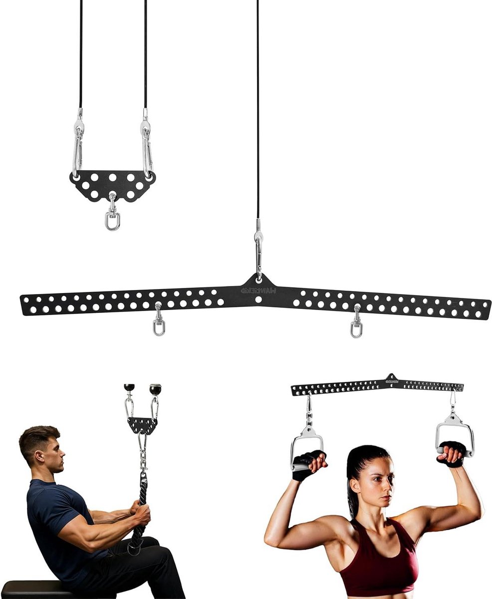 Fitness Bar - Kabelmachine Opzetstuk - Krachttraining Uitbreiden - 360 Graden Roterende Adapter - 38x6 Inch - Zwart