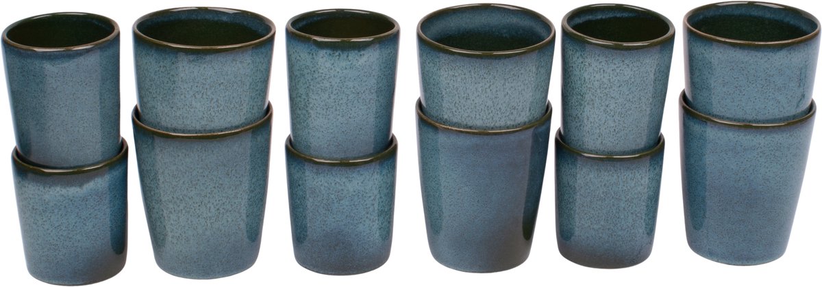 Koffiekopjes set van 12 - 150 ml en 250 ml - 6 persoons - Evora - groen - Portugees stoneware