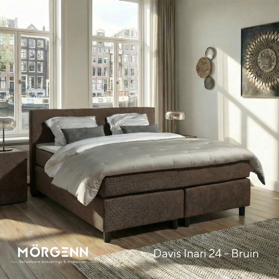 Anno 1588 - Boxspring Amsterdam - Pocketvering - Notenbruin - 160x220 cm - Inclusief Dekbed en Kussens