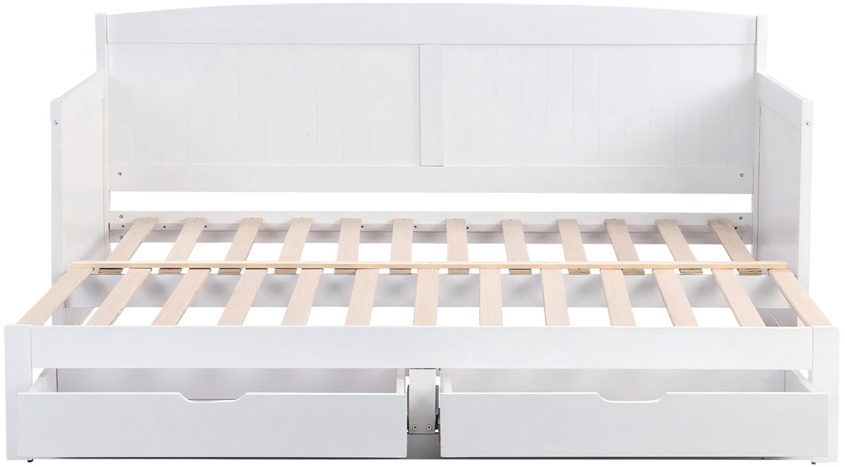 Daybed 90x190 cm Slaapbank (zonder matras), wit grenenhout, multifunctioneel bed met uitschuifbed en lades