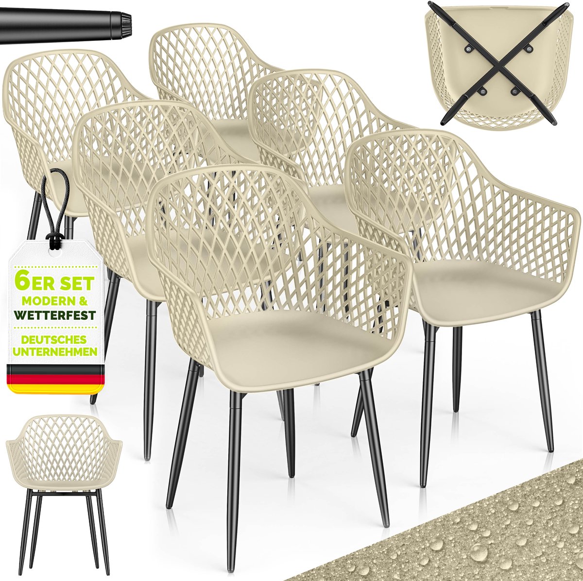 tillvex® Tuinstoel 6-delige set weerbestendig met armleuning | Buitenstoelen belastbaar tot 120 kg | Tuinstoelen UV-bestendig | Terrasstoel tuinmeubelen terras balkon buiten tuin