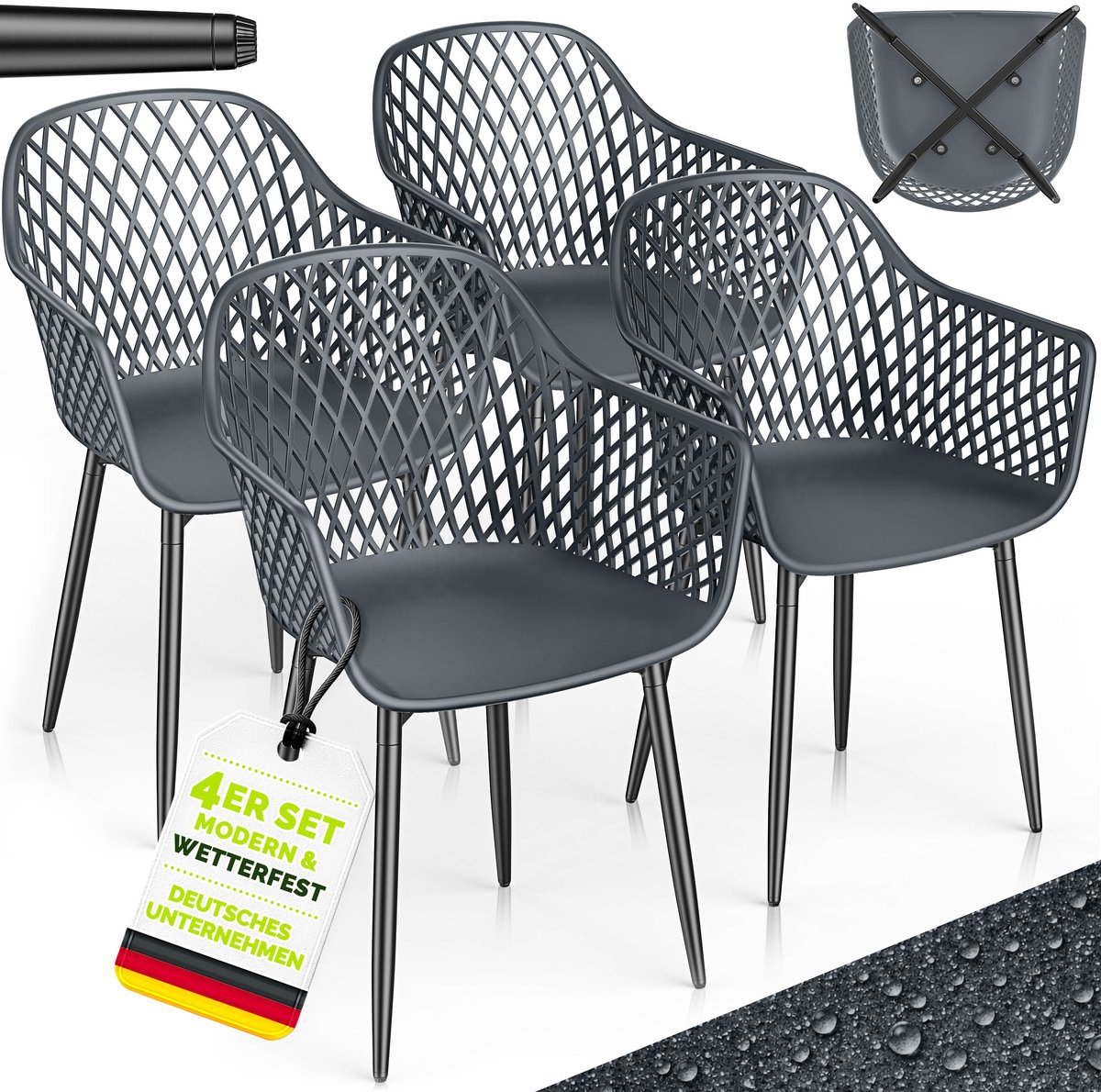 tillvex® Tuinstoel 4-delige set weerbestendig met armleuning | Buitenstoelen belastbaar tot 120 kg | Tuinstoelen UV-bestendig | Terrasstoel tuinmeubelen terras balkon buiten tuin