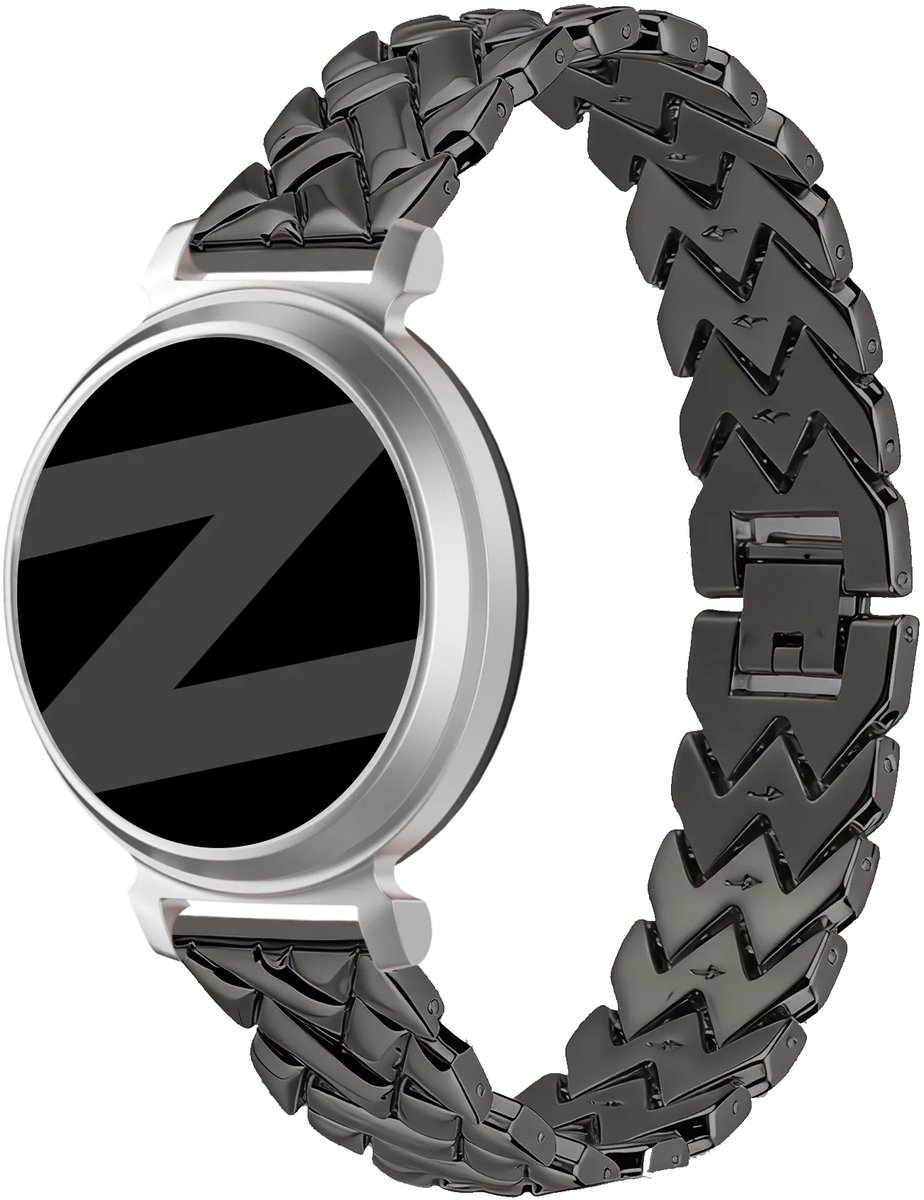 Bandz Metalen 'V-Type' bandje geschikt voor Garmin Lily 2 / Pebble Round 2 - Zwart
