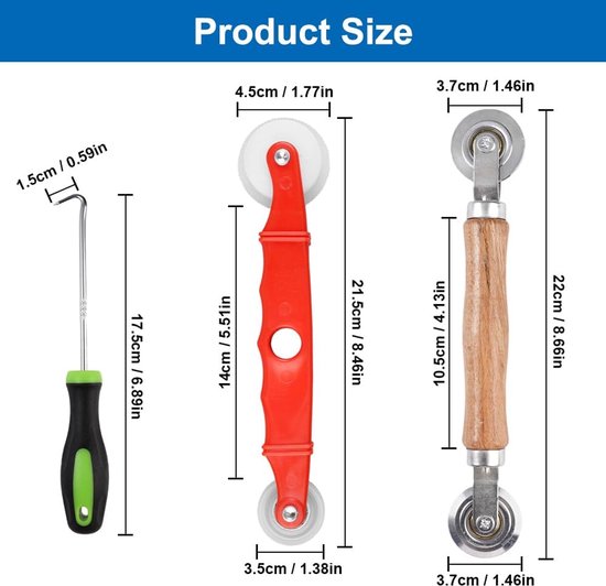 3 Pcs Tool Puller Fly Screen Vervangingsgereedschap - Double Wheel - Inroller met Houten Handvat - Muggennet Raam Fly Screen Reparatie Tool voor Vensters en Deuren — afbeelding 5