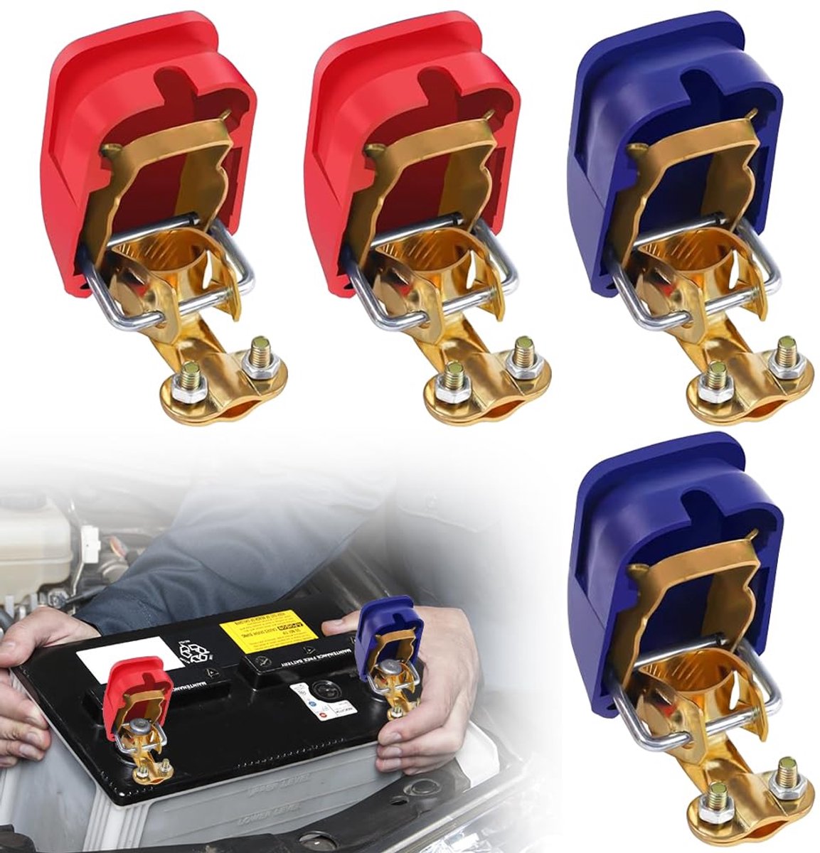 Battery Clamps - 2 Pairs van 12 V Klap voor Auto - Snelle Klemmen voor Motorfiets, Vrachtwagen, Boot