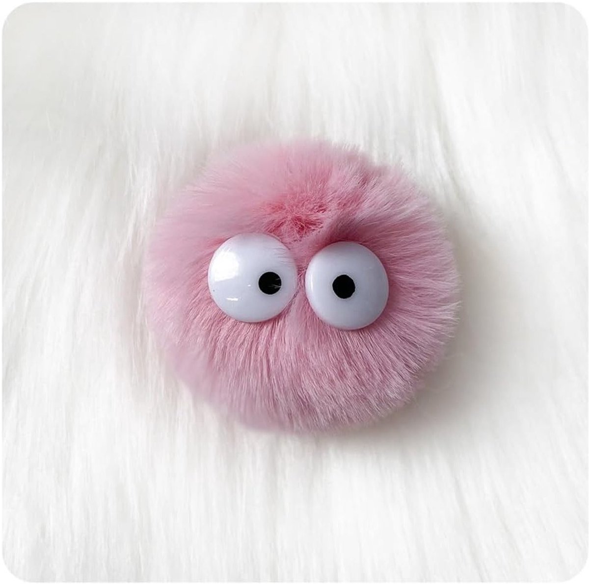 Vervangbare Faux Fur Pompoms van 5 cm met Cartoon Ogen voor Sleutelhangers, Tassen en DIY Projecten - Donkerroze Decoratieve Bollen