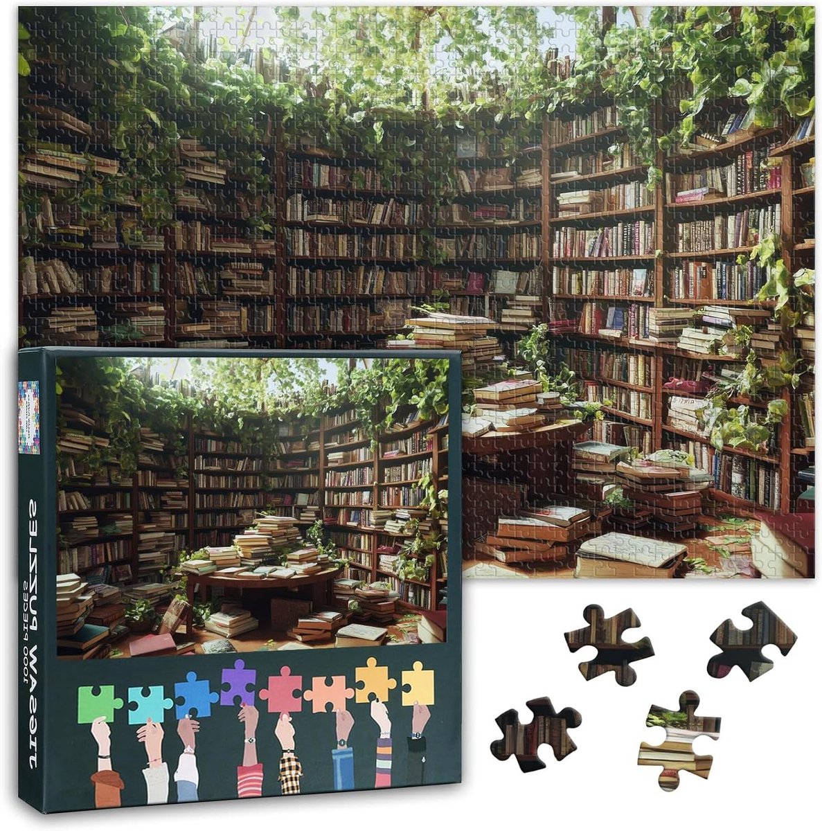 Bibliotheek Puzzel - Boeken Puzzel - Ontspannend Tijdverdrijf - Letters op achterkant - 70 x 50 cm - Bibliotheek