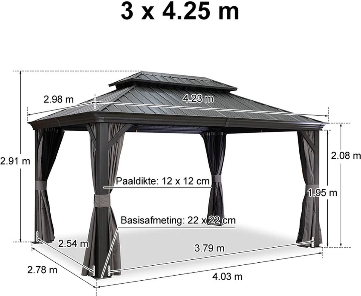 Purple Leaf Hardtop pavillon 4,25 x 3 m - gris luxe avec éclairage