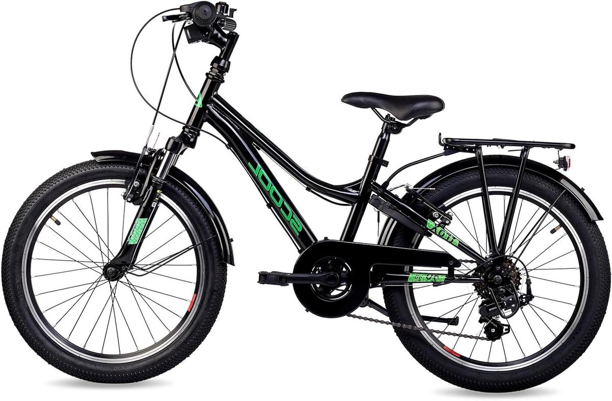Kinderfiets - Jongensfiets Meisjesfiets - Stadsritten Uitjes - 6 versnellingen derailleur - 20 inch - Zwart Neon Groen