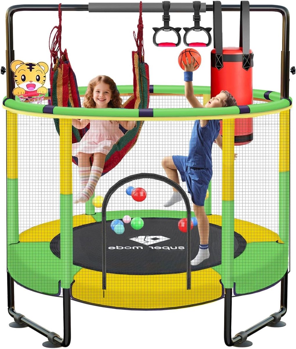 Kindertrampoline - Peuter trampoline - Binnen buiten spelen - Verstelbare gymnastiekstang - 5 meter - Groen
