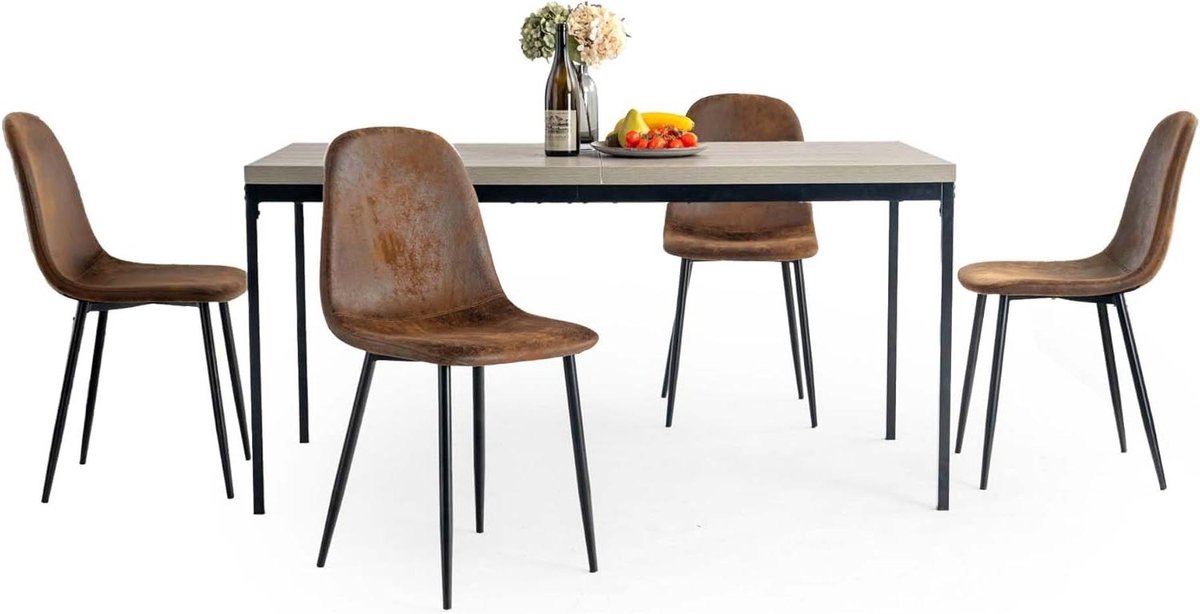 Eettafel Set - Keuken Tafel - Gezellig Eten - Stabiel Stalen Frame - 150x75cm - Grijs Hout