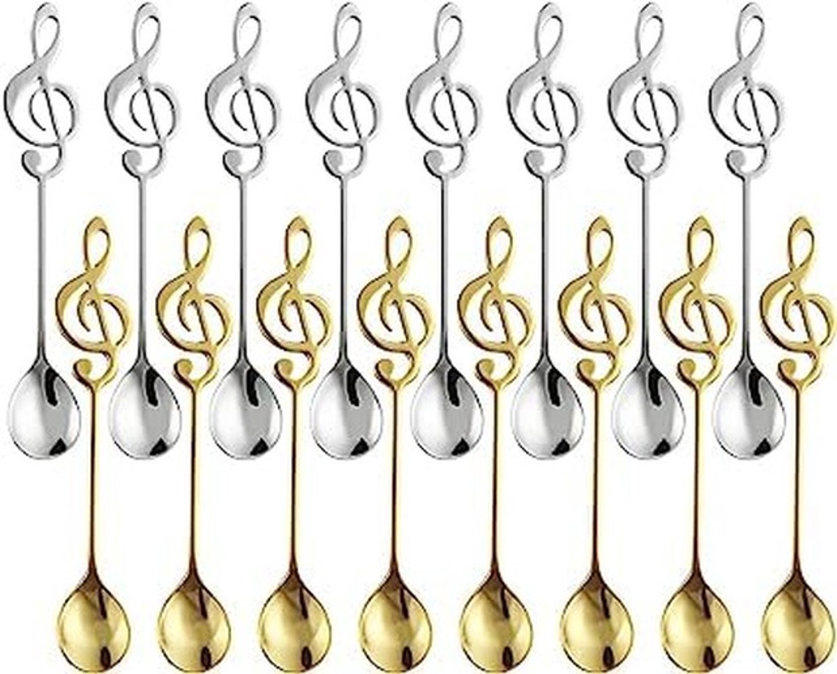 VT Goods - Koffielepels - Muzieknoten - Decoratief en functioneel - Zilver en goud - Dessertlepels - Perfect voor muzikanten en koffieliefhebbers