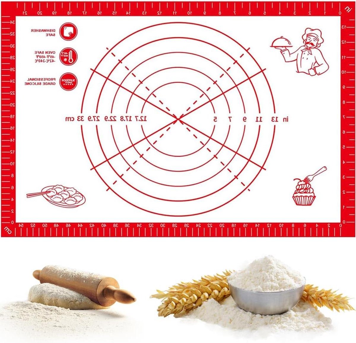 Bakmat Siliconen - Kneedmat Deegmat - Bakken en Koken - Antislip Anti-aanbak - 60 x 40 cm - Rood