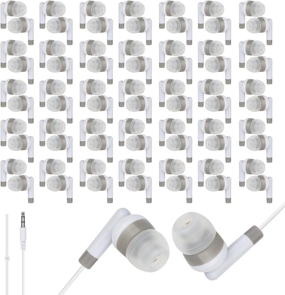 Kids Bulk Oordopjes voor Klas School 200 Pack Groothandel Studenten Bedrade Oortelefoon 3.5mm Perfect voor School Klas Bibliotheken (Wit)