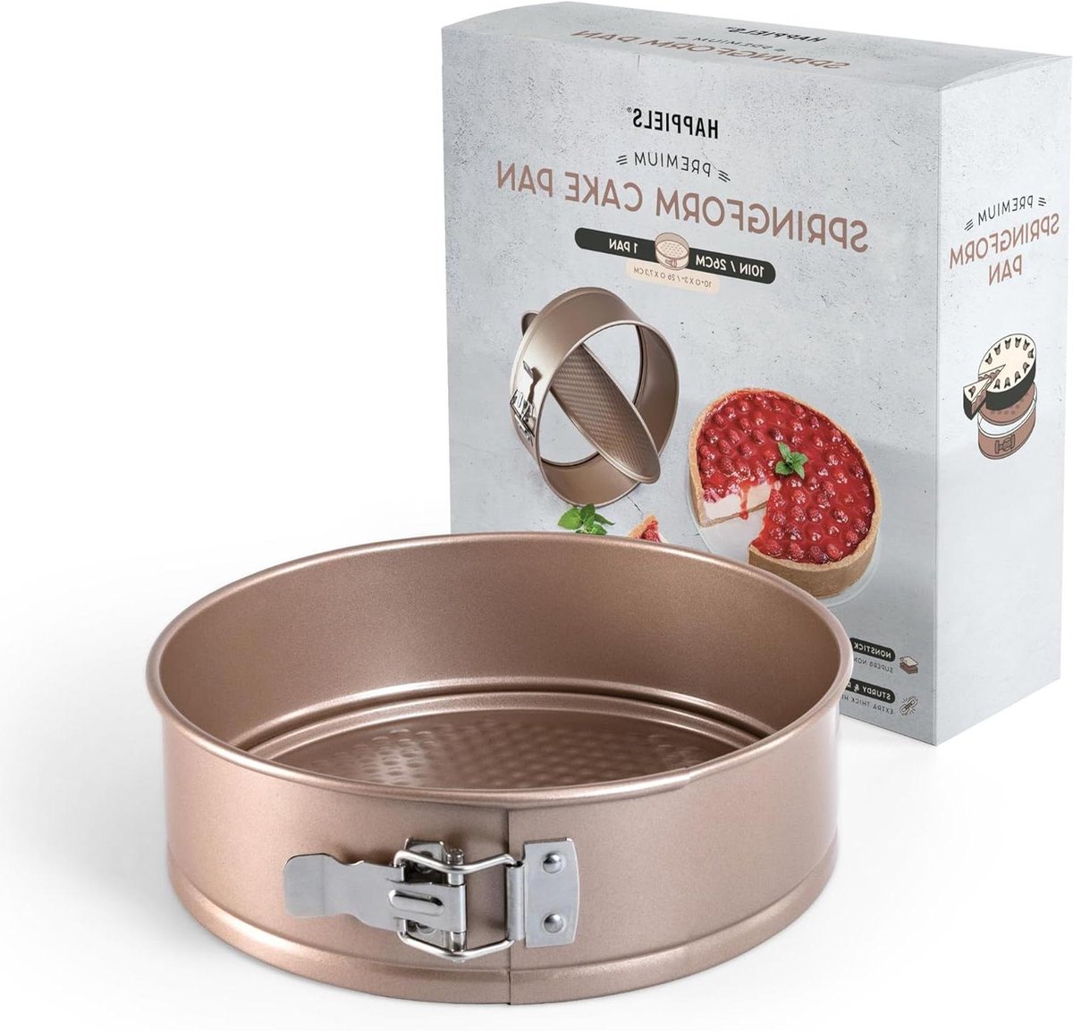Ronde Springvorm - Lekvrije Bakpan - Taarten Bakken - Niet-toxische Coating - 25 cm Diameter - Champagne Goud
