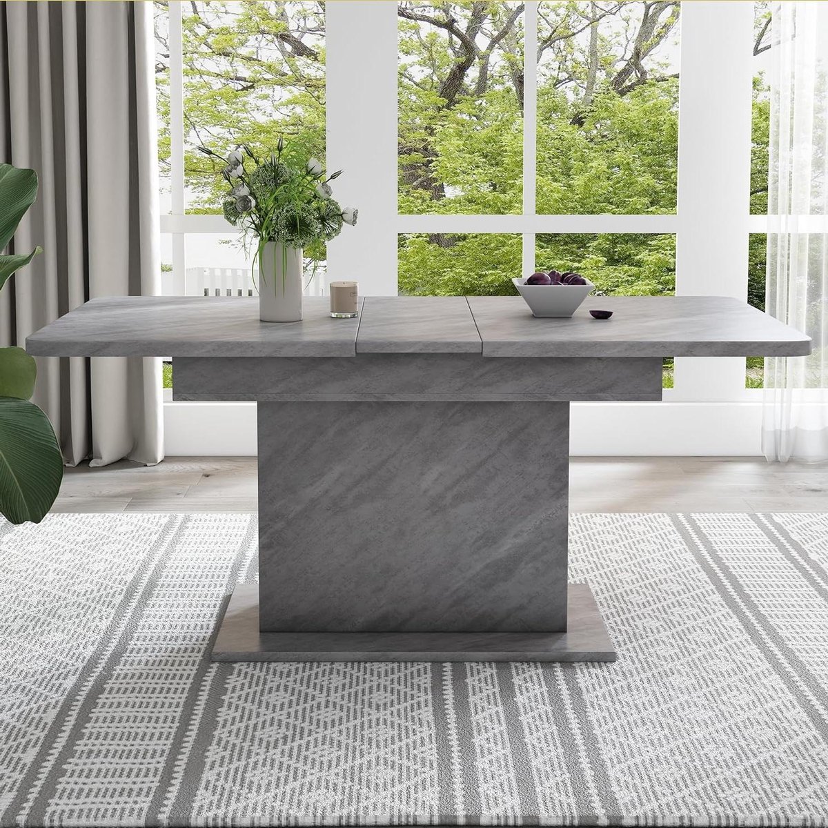 Uittrekbare Eettafel - Moderne Tafel - Ruimte Besparen - Opbergruimte Inclusief - 130x70x75cm - Betonlook Grijs
