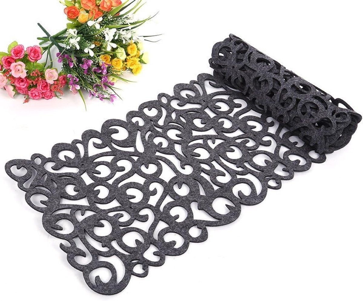 Moderne Donkergrijze Vilt Tafelrunner - Rectangulaire Decoratieve Tafelkleed voor Eetkamer en Huishoudelijke Accessoires, Perfect voor Feestjes en Dineravonden