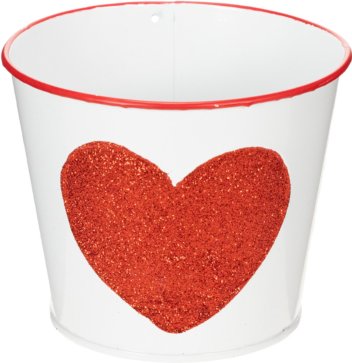 Witte bloempot met rood hart, plantenbak, Ø13cm H10,5cm