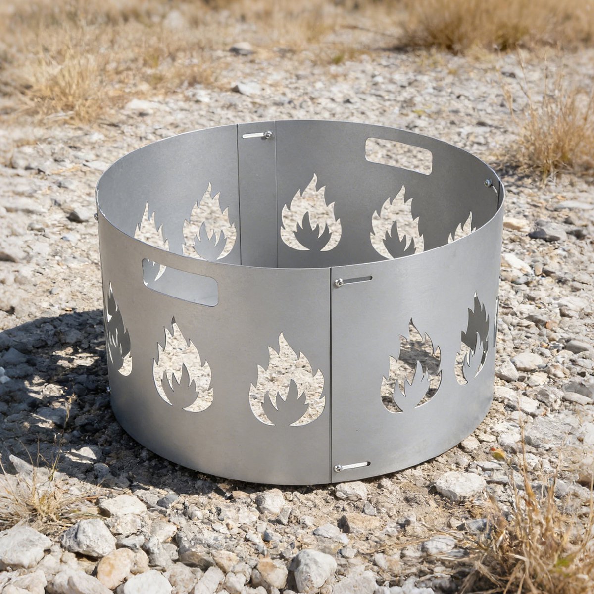 Vonkenvanger, modulaire zilverkleurige brandscherm voor vuurkorven, gemaakt van ijzer, met een verstelbare diameter van 55-60 cm