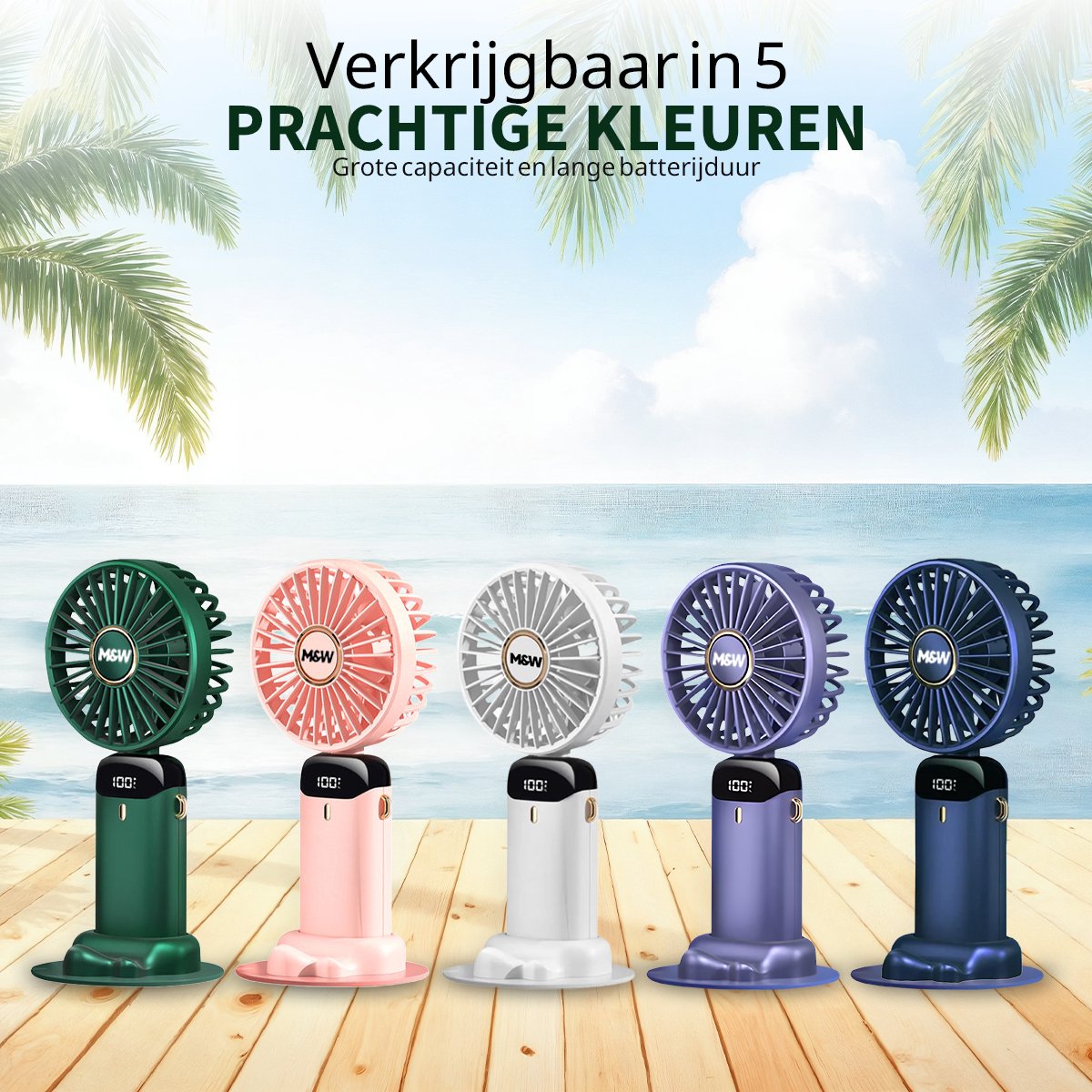 M&W Draagbare Hand Ventilator Hand Fan - Airco Verkoeling USB Ventilatoren - Handventilator Groen — afbeelding 3