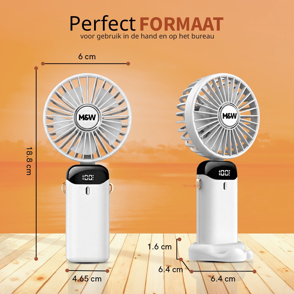 M&W Draagbare Hand Ventilator Hand Fan - Airco Verkoeling USB Ventilatoren - Handventilator Wit — afbeelding 2