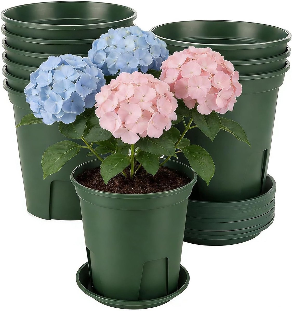 Set van 10 Dikke Plastic Plantenpotten met Schotel, 16x12.5cm voor Binnen en Buiten, Ideaal voor Bonsai en Zaailingen