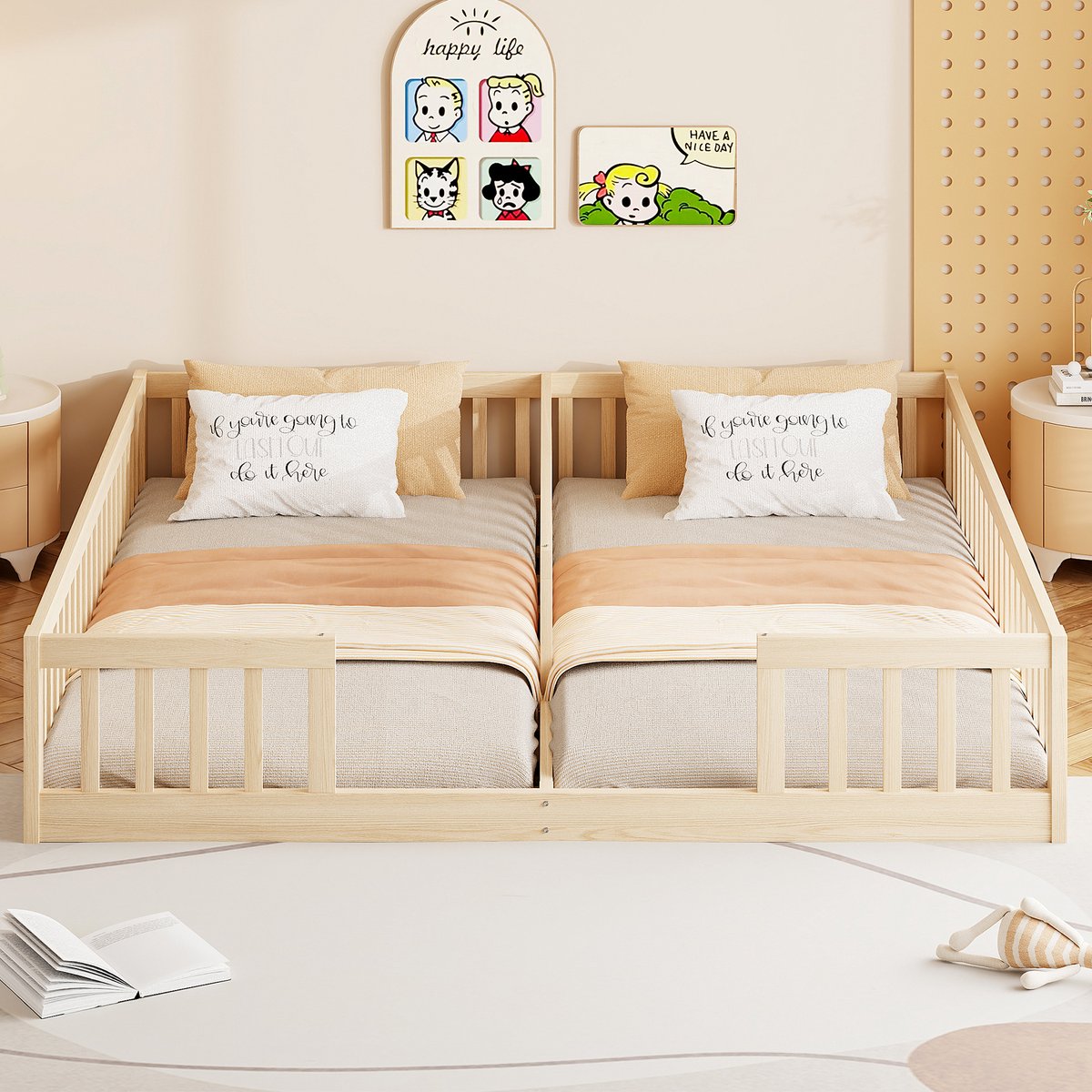 Clruro Kinderbed - 90x200 cm - met Veiligheidshekje en Lattenbodem - Grenenhout - Naturel