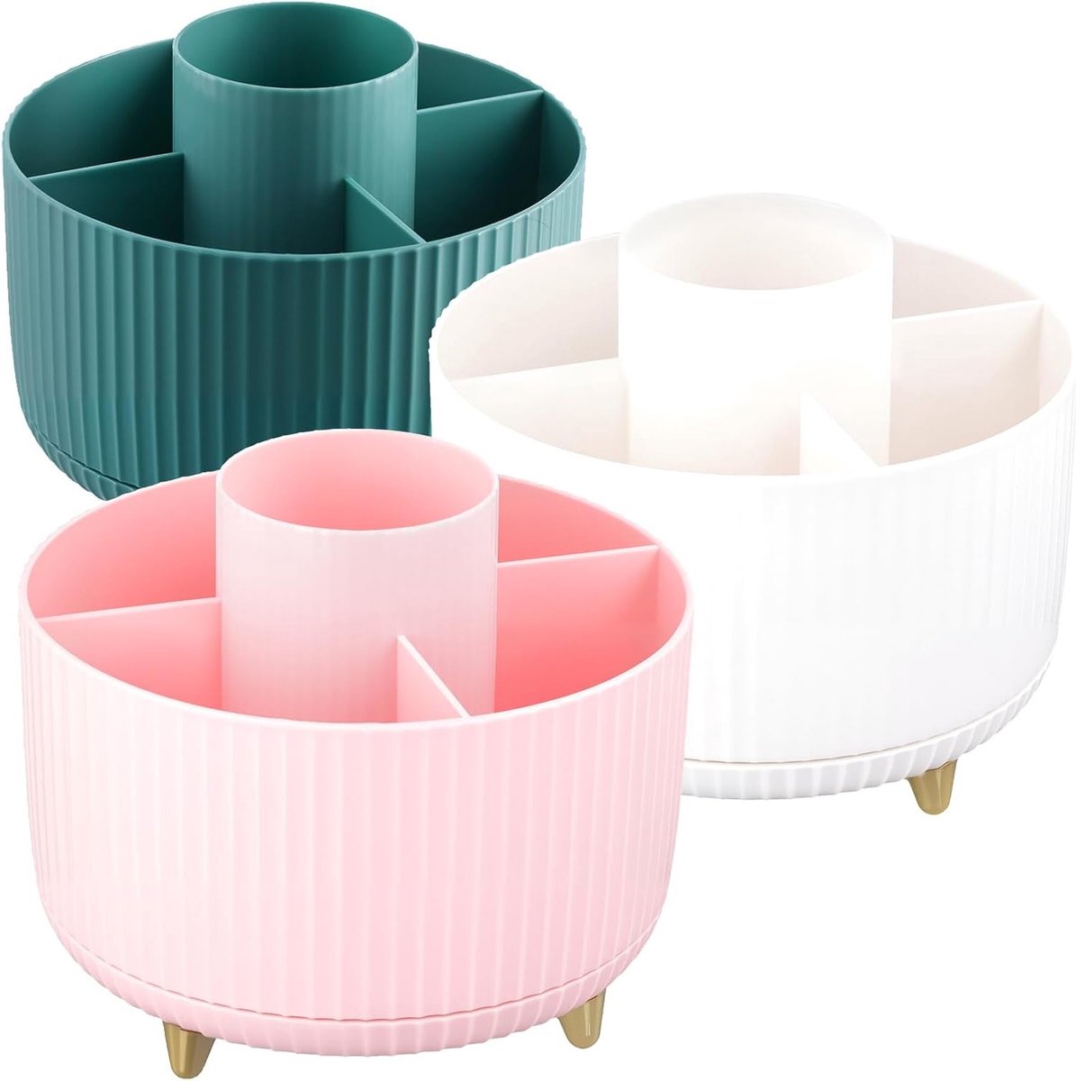 Rotating Make-up Organiser met 5 Compartimenten - 360 Graden Draaiend, Perfect voor Cosmetica, Make-up Tools en Badkameraccessoires in Wit, Roze en Blauw