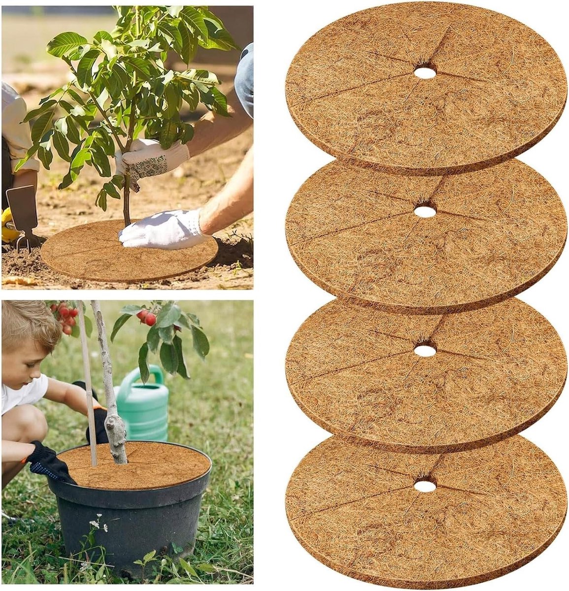 Biologisch Afbreekbare Kokosvezel Schijf 30 cm voor Planten en Bomen, 4 Stuks, Onkruidbestrijding en Vorstbescherming