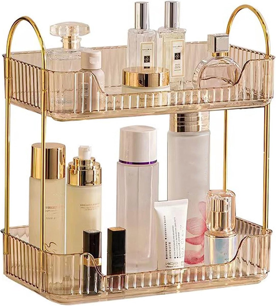 Make-up Organizer met 2 Lagen voor Cosmetica, Parfum en Make-up in de Badkamer - Amber Kleur