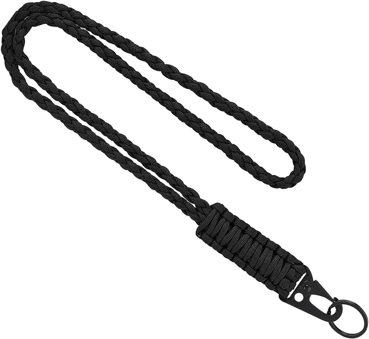 Duurzame, veelzijdige gevlochten lanyard voor sleutels, badges, camera's en telefoons - Zwart, Lang formaat
