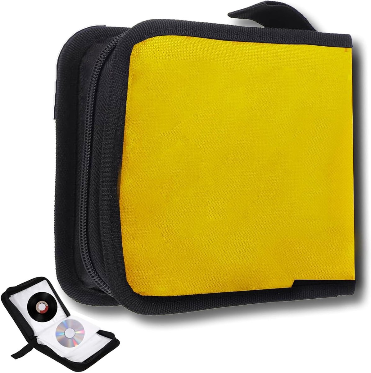 Opslagtas voor 40 CD's en DVD's, Ruimtebesparende Organizer voor Auto en Thuis, Waterdichte Opbergfolder met Ritssluiting (Geel)