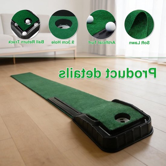 Draagbare Golf Putting Mat van 87" met Car Ball Return Track voor Indoor Oefeningen en Training in Tuin of Kantoor — afbeelding 2