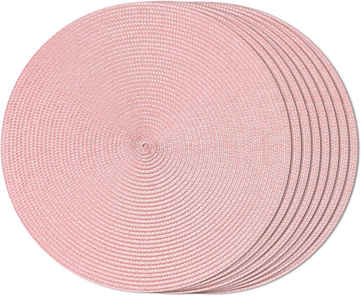 JeiibrZui Ronde Geweven Tafelkleedjes - 38,1 Cm - 8 Stuks - Hittebestendig En Antislip - Roze Voor Eetkamer En Feesten