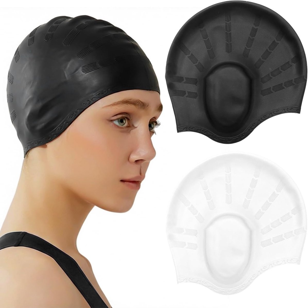 Siliconen Zwemcaps met Oorbescherming - Waterdichte, Antislip en Duurzame Caps voor Lang Haar, Ideaal voor Training in het Zwembad en Recreatief Zwemmen