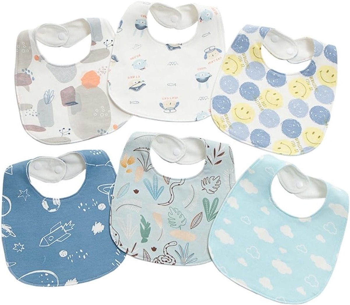 Set van 6 Baby Bandana Slabbetjes van Katoen, Absorberend en Waterdicht, Verstelbare Slabbetjes voor Dribbelen en Voeden van Zuigelingen 0-36 Maanden